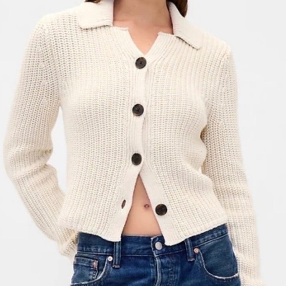 Gap 100% Cotton Collared Crop Cardigan Sweater